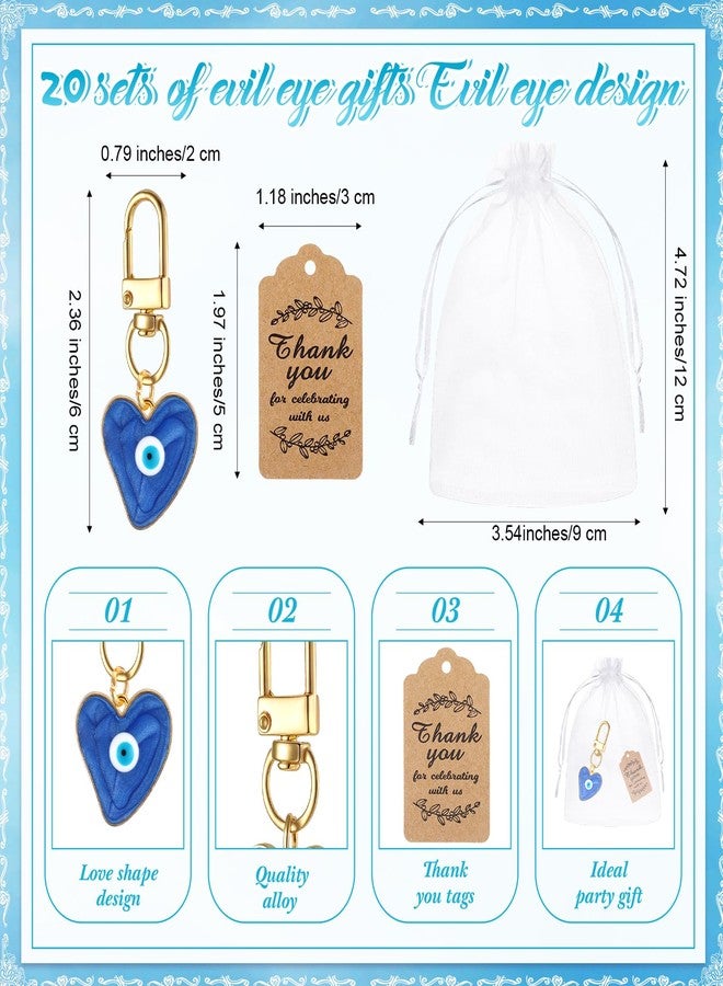 Yuntau 20 Set Evil Eye Keychain Bulk Christmas Party Favor Keyring Gift with Thank You Tag Organza for Women Bag - Image 2